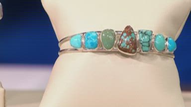 MINE FINDS top By Jay King Sterling Silver TURQUOISE Cuff Bracelet, Wide Double Orb Design, 27.1 Grams!